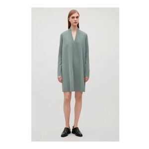 COS Minimalist V-Neck Long Sleeve Stretch Heavy Jersey A Line Dress